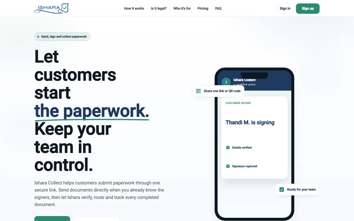 The Ishara product homepage