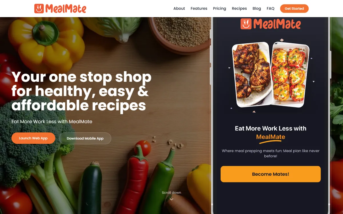 The MealMate homepage